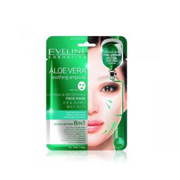 Masca de fata servetel, Eveline Cosmetics, Aloe Vera Calming & Refreshing 8 in 1, 20ml