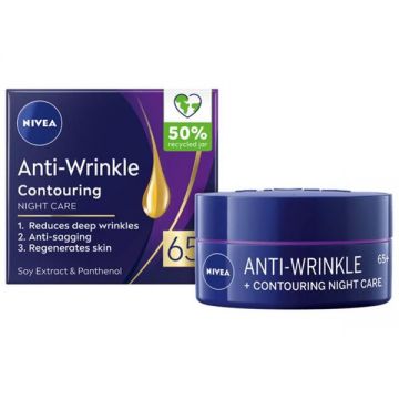 Crema Antirid de Noapte pentru Redefinirea Fetei 65+ - Nivea Anti-Wrinkle + Contouring Night Care, 50 ml