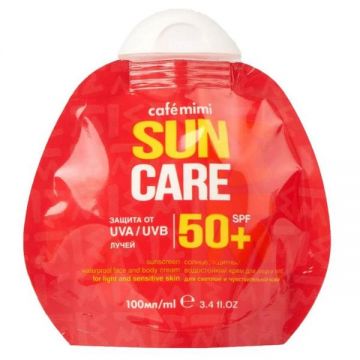 Crema de Fata si de Corp pentru Protectie Solara - Cafe Mimi Sun Care UVA/UVB SPF 50+ Rezistenta la Apa, 100 ml