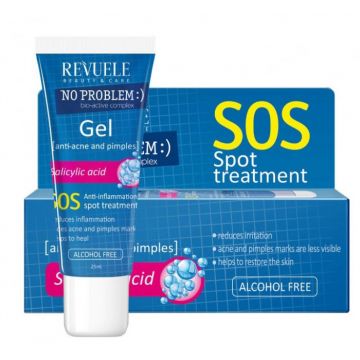 Gel tratament impotriva Acneei cu Acid Salicilic, Efect anti-inflamator, Revuele No Problem SOS, 25 ml