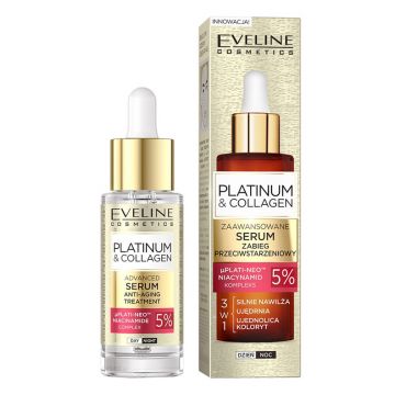 Serum Tratament anti-imbatranire Eveline Cosmetics Platinum&Collagen Advanced Face, 30 ml