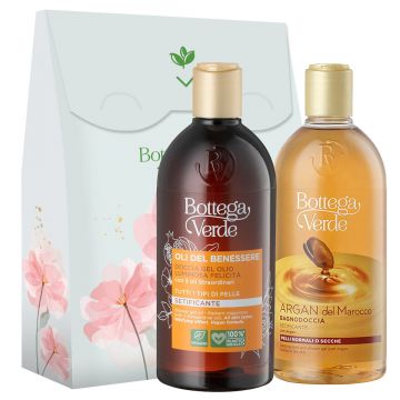 Set cadou femei, geluri de dus, cu 5 uleiuri exceptionale si ulei de argan