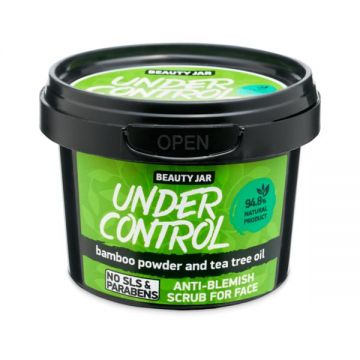 Scrub Facial cu Pudra de Bambus si Ulei de Arbore de Ceai pentru Ten Gras sau Mixt Under Control Beauty Jar, 120 g