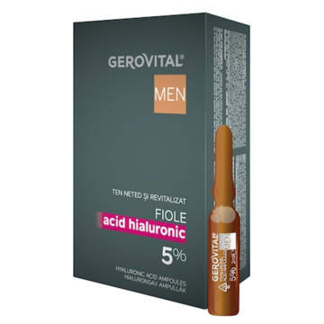 Fiole cu Acid Hialuronic Gerovital Men, Concentratie 5%, 10 Buc/Pachet x 2 ml