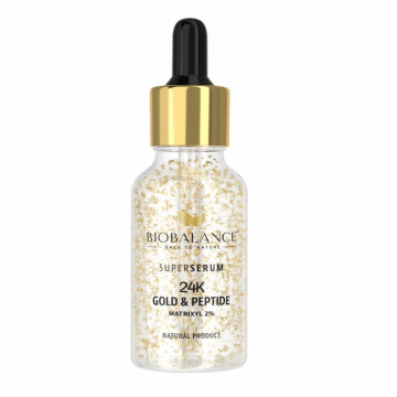 Super Serum 24K Gold & Peptide, cu Fulgi de Aur + Matrixyl 2%, pentru Conturul Ochilor si Riduri de Expresie, Bio Balance, 30 ml