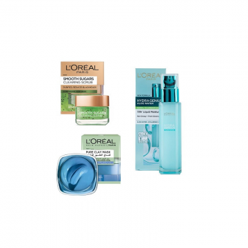 Pachet cadou, Loreal, Skincare Trio, scrub, masca si crema hidratanta