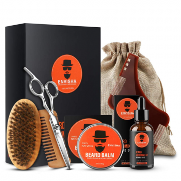 Pachet ingrijire barba, set cadou, 7 piese, Orange Edition, Envisha