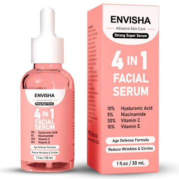 Ser facial 4in1 cu Acid Hialuronic, Niacinamida, Vitamina C&E, SUPER SERUM, Envisha, 30ml