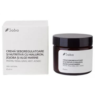 Crema seboregulatoare pentru tenul gras, mixt, acneic cu hialuron, jojoba si alge marine, Sabio (Concentratie: Crema, Gramaj: 60 ml)