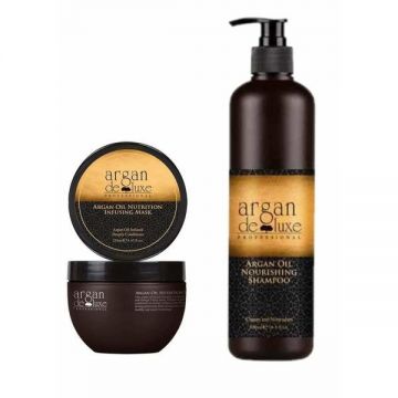 Tratament hidratant pentru ingrijirea parului Argan de Luxe Professional ( sampon hrănitor 1000 ml mască hrănitoare 500 ml)