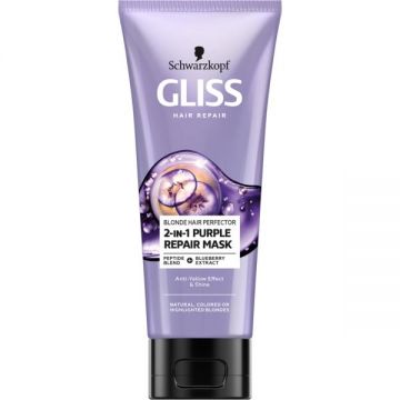 Tratament- Masca Reparatoare 2 in 1 pentru Par Blond - Schwarzkopf Gliss Hair Repair Blond Hair Perfector 2-in-1 Purple Repair Mask for Natural, Colored or Highlighted Blondes, 200 ml