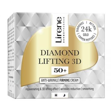 Crema anti-rid cu efect de fermitate 50+ pentru zi si noapte Lirene Diamond Lifting 3D, 50ml