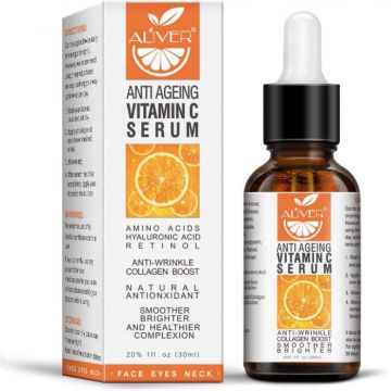 Ser Facial Anti-Imbatranire cu Vitamina C, Aminoacizi, Acid Hialuronic si Retinol, ALIVER, 30 ml