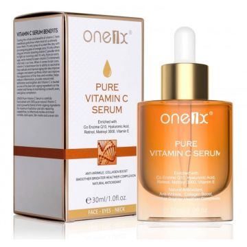 Ser Facial cu Vitamina C Pura, Coenzima Q10, Acid Hialuronic, Retinol, Matrixyl 3000, Vitamina E, ONE1X, 30 ml