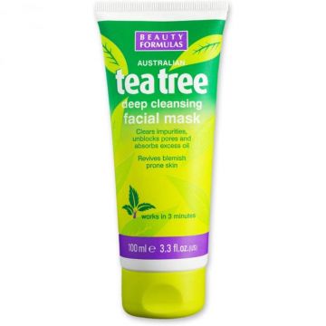 Masca cu Ceai Verde Australian pentru Curatare Profunda, Anti Sebum, Beauty Formulas, 100 ml