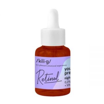 Ser Facial pentru Noapte cu Retinol, Acid Hialuronic si Vitamina E - Kilig Youth Preserving Night Serum Retinol, 30 ml