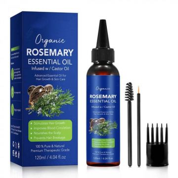 Ulei esential Organic de Rozmarin infuzat cu Ricin, 100% Natural pentru Cresterea Parului, NOVA KISS  , 120 ml