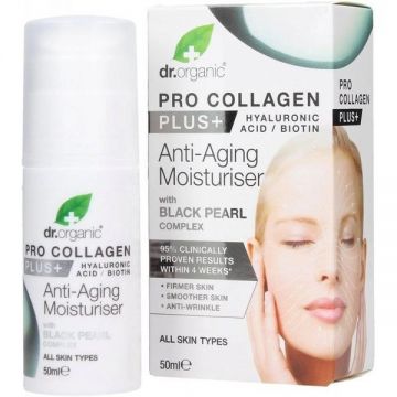 Crema de fata hidratanta anti-imbatranire cu perle negre Dr Organic Pro Colagen Plus 50 ml