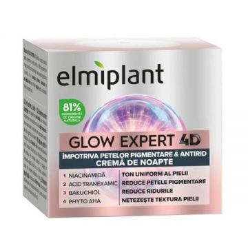 Crema de Noapte Impotriva Petelor Pigmentare&Antirid - Elmiplant Glow Expert 4D, 50 ml