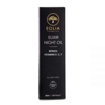 Elixir Ulei de Noapte pentru Fata, cu Retinol, Acid Hialuronic si 6 Uleiuri Naturale - Eolia Cosmetics Elixir Night Oil, 30 ml
