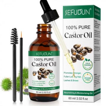 Ulei de Ricin 100% Raw, Fara Hexan, pentru Crestere Gene, Sprancene si Par, 60 ml
