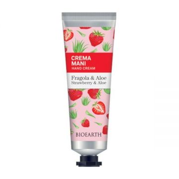 Crema de maini cu glicerina, aloe si capsuni, pentru maini uscate - Bioearth Family, 30 ml