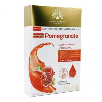 Mască facială Global Fashion, rodie anti-îmbătrânire, super hidratantă și redensifiantă, 25 ml, 10 bucăți