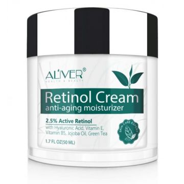 Crema Antirid cu 2.5% Retinol Activ, Acid Hialuronic, Vitamina E  B5, Ulei de Jojoba si Ceai verde Aliver, 50 ml