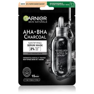 Garnier Skin Naturals Pure Charcoal mască textilă neagră, cu extract din alge marine