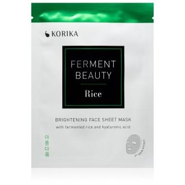 KORIKA FermentBeauty Brightening Face Sheet Mask with Fermented Rice and Hyaluronic Acid mască facială de pânză cu efect iluminator, cu orez fermentat și acid hialuronic