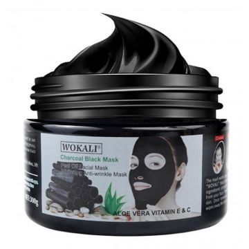 Masca neagra pentru indepartat punctele negre, punctele de grasime, efect anti-rid, Wokali cu carbune activ, 300 g
