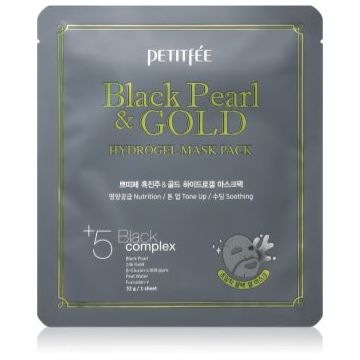 Petitfée Black Pearl & Gold mască intensă cu hidrogel cu aur de 24 de karate