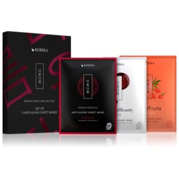 KORIKA KOREAN SKIN CARE ROUTINE SET OF 3 ANTI-AGING SHEET MASKS set antirid