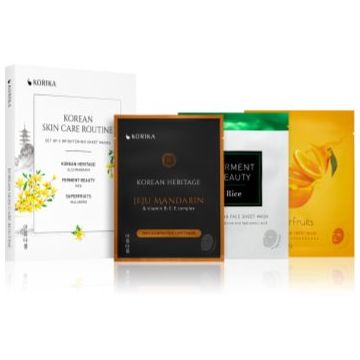KORIKA KOREAN SKIN CARE ROUTINE SET OF 3 BRIGHTENING SHEET MASKS set pentru o piele mai luminoasa