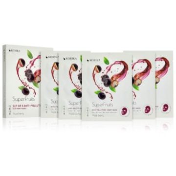 KORIKA SuperFruits Acai Berry - Set of 5 Anti-pollution Face Sheet Masks set de măști de față la un preț mai avantajos Acai berry