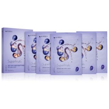 KORIKA SuperFruits Blueberry - Set of 5 Detoxifying Face Sheet Masks set de măști de față la un preț mai avantajos cu efect detoxifiant Blueberry
