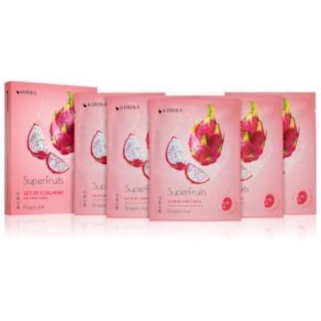 KORIKA SuperFruits Dragon Fruit - Set of 5 Calming Face Sheet Masks set de măști de față la un preț mai avantajos cu efect calmant Dragon fruit