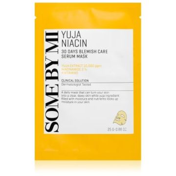 Some By Mi Yuja Niacin Blemish Care Serum Mask mască textilă iluminatoare pentru ten gras si problematic