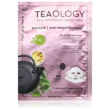 Teaology Tea Glow Blemish AHA Purifying Mask masca de celule cu efect de curatare si reimprospatare pentru gat si decolteu