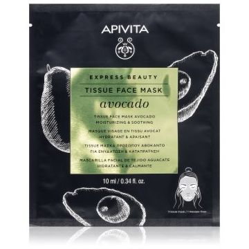 Apivita Express Beauty Moisturizing Tissue Face Mask Avocado mască textilă hidratantă pentru netezirea pielii