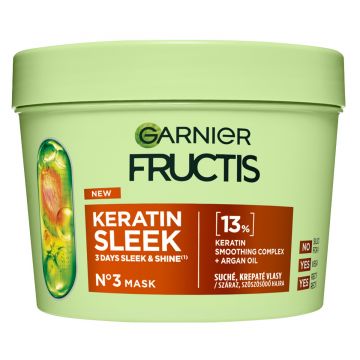 Masca pentru par neted si stralucitor Fructis Keratin Sleek, 370ml, Garnier