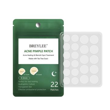 Set 22x Plasturi Anti-Acnee, Lanbena, Breylee, cu Coloid Hidrofil din Arbore de Ceai, pentru Noapte, 12x 10mm, 10x 12mm