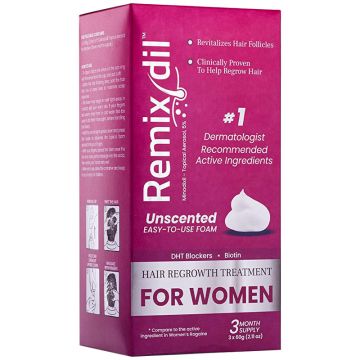 Spuma pentru Cresterea Parului, Remixidil, Minoxidil 5%, Blocant DHT si Biotina, pentru Femei, 3x 60ml